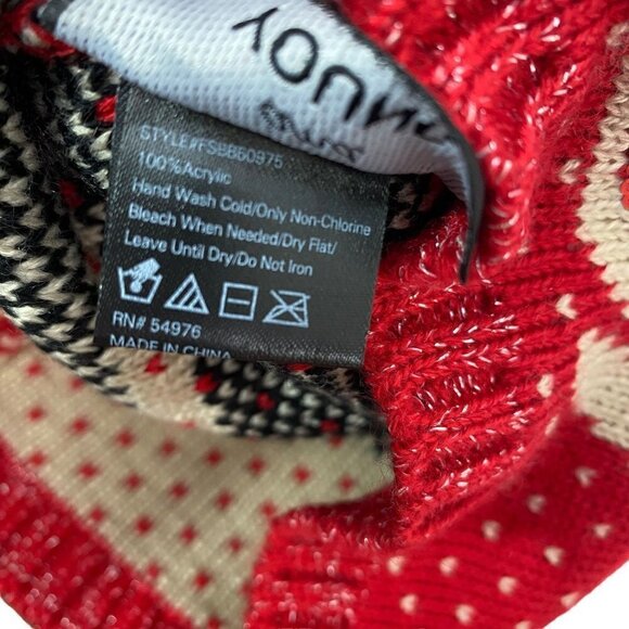 Nordic Reindeer Beanie Hat with Pompom Holiday Knit Cap - Picture 8 of 8